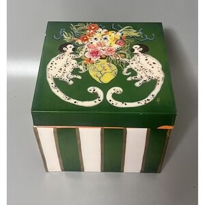 Jayes Studio X Paige Gemmel Glazed Enameled Striped Metal Box W/ Monkeys Print